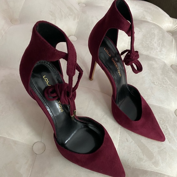 LOLA SHOETIQUE 7.5 MAROON ANKLE WRAP HEEL - Picture 2 of 5